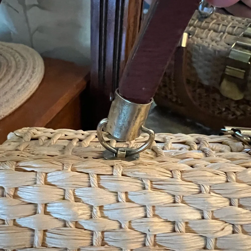 Woven Rattan Top-Handle Bag in Natural Tan
